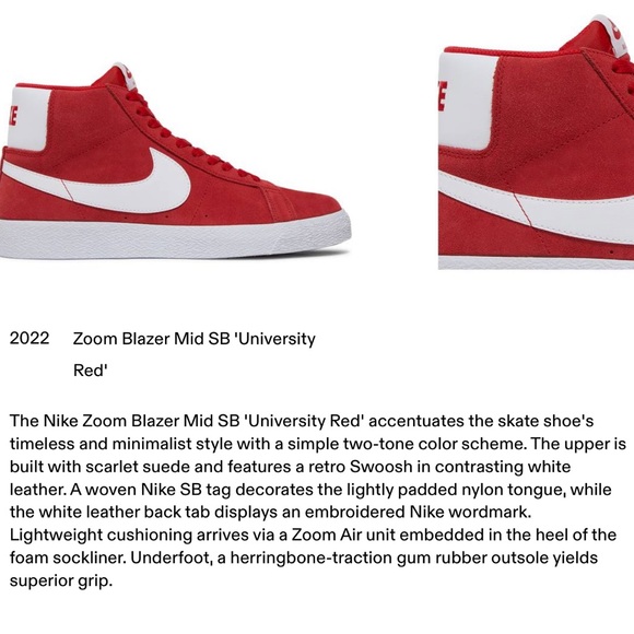 Nike SB Zoom Blazer Mid university Red/white Men’s sneakers - Picture 6 of 16
